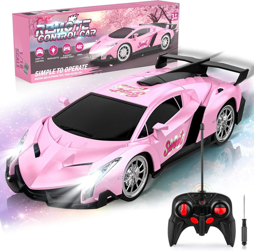 Pink RC Racing Car 1:18 Remote Control Toy with LED Lights for Girls 3+