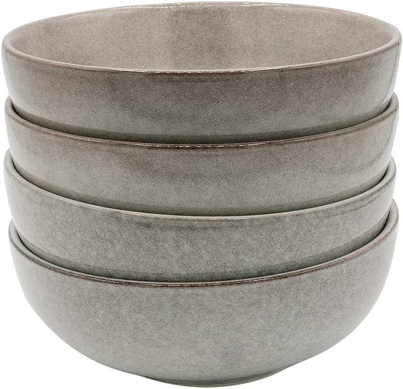 12pc Stoneware Dinner Set Grey Nordic Plates Bowls Microwave Dishwasher Safe