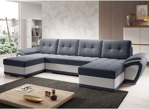U-Shape Sofa Bed with Storage Box Quilted Cushions Graphite White Modern