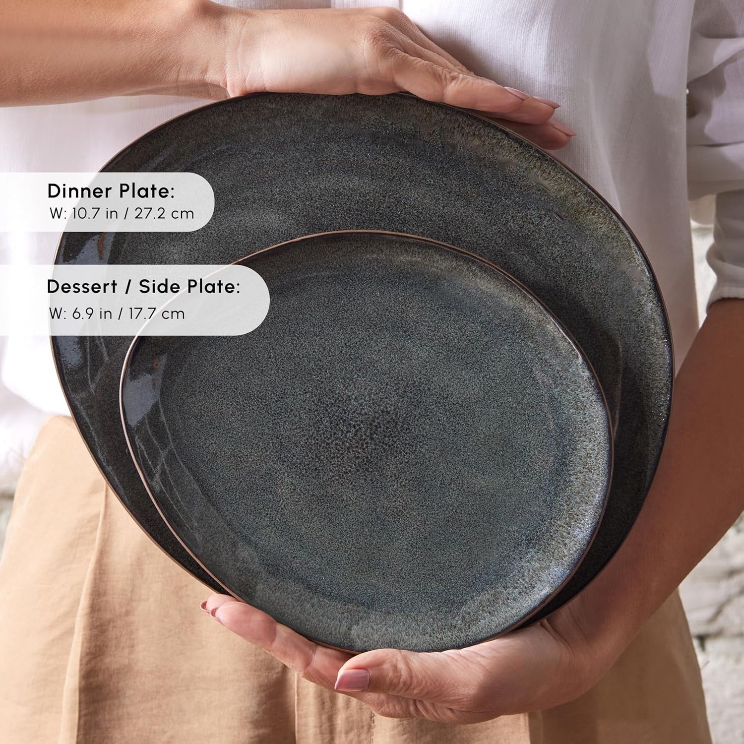 24pc Reactive Stoneware Dinner Set Plates Bowls Modern Tableware for 6