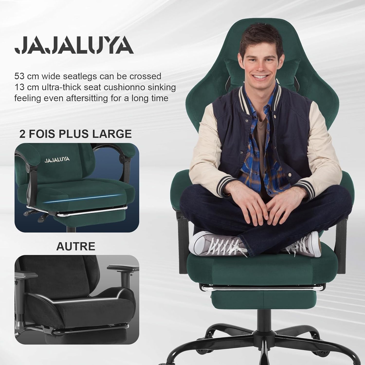 Gaming Chair with Footrest Massage Ergonomic Office Chair Green