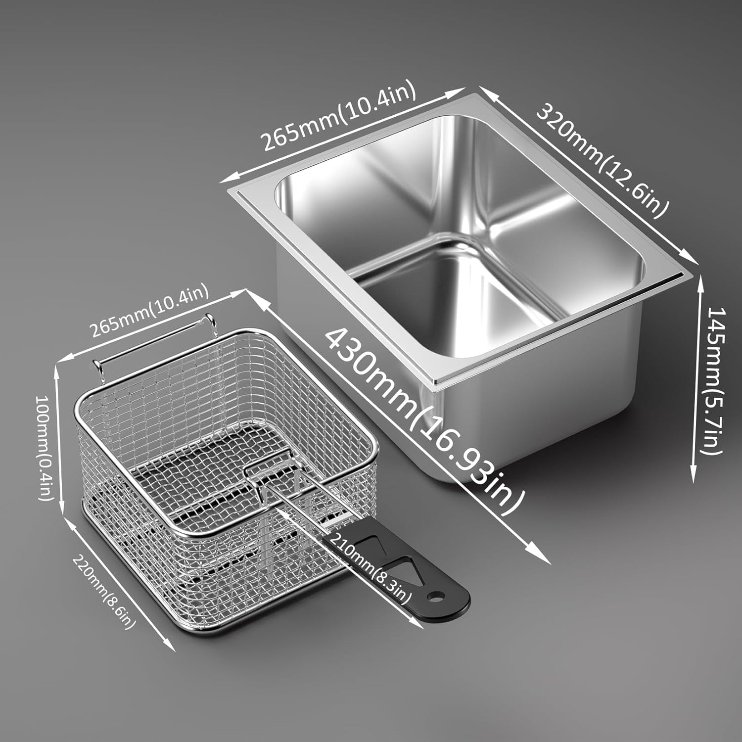 10L Deep Fat Fryer 2500W Electric Stainless Steel Countertop Fryer
