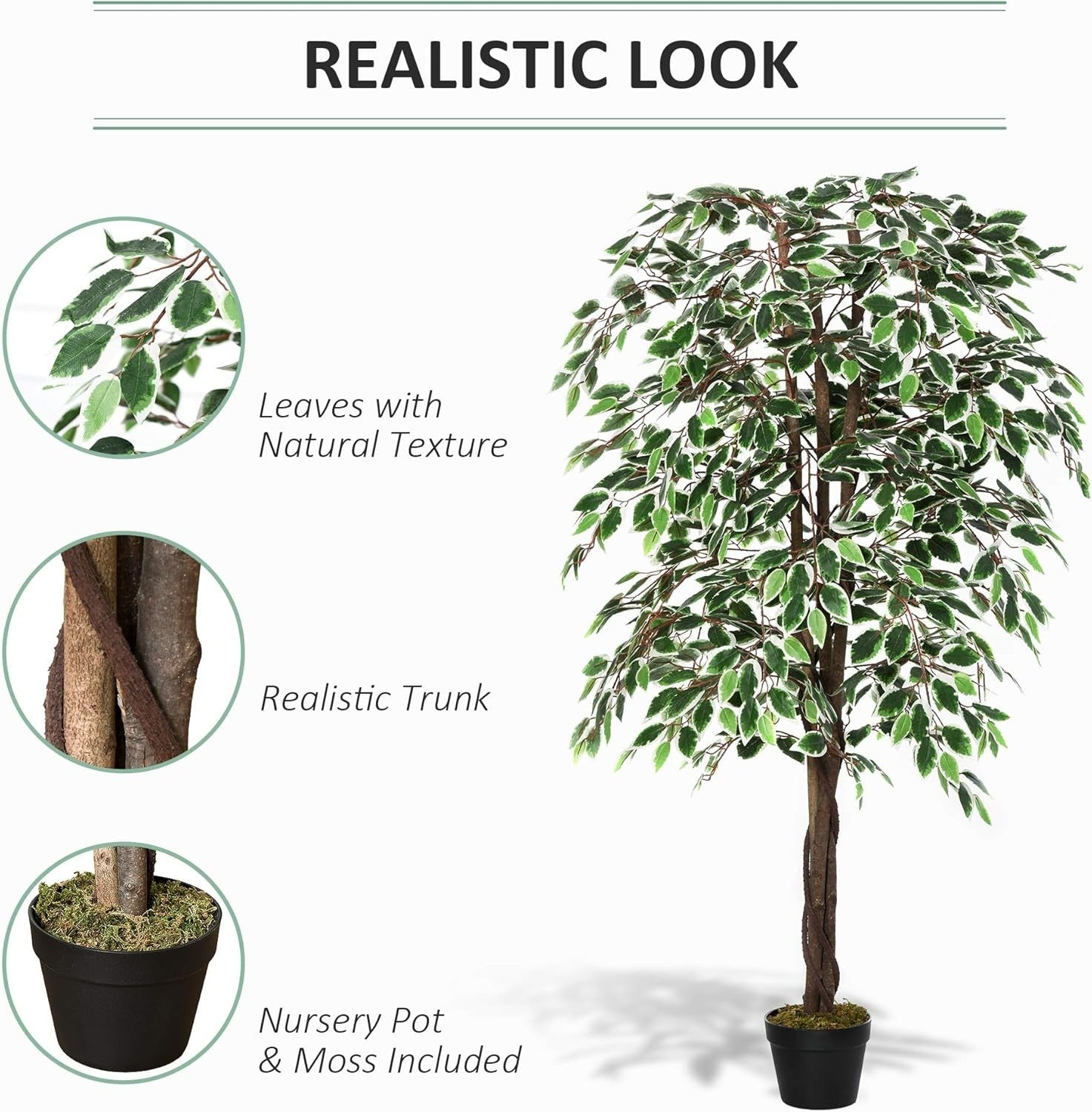 Artificial Ficus Tree 160cm Faux Green Silk Plant Potted Indoor Home Decor