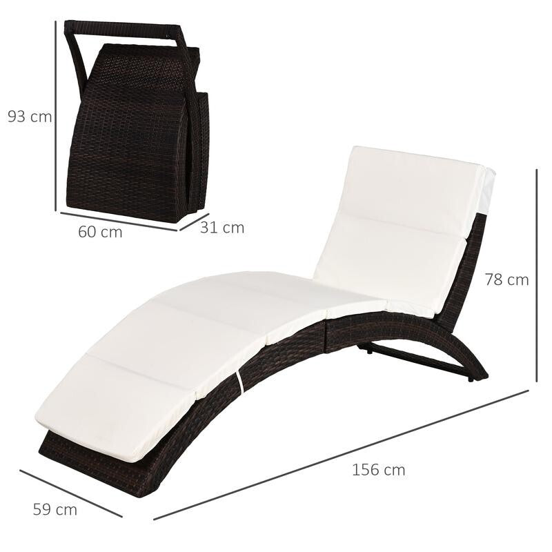 Rattan Sun Lounger Recliner Chair Foldable Garden Bed with Cushion Outdoor