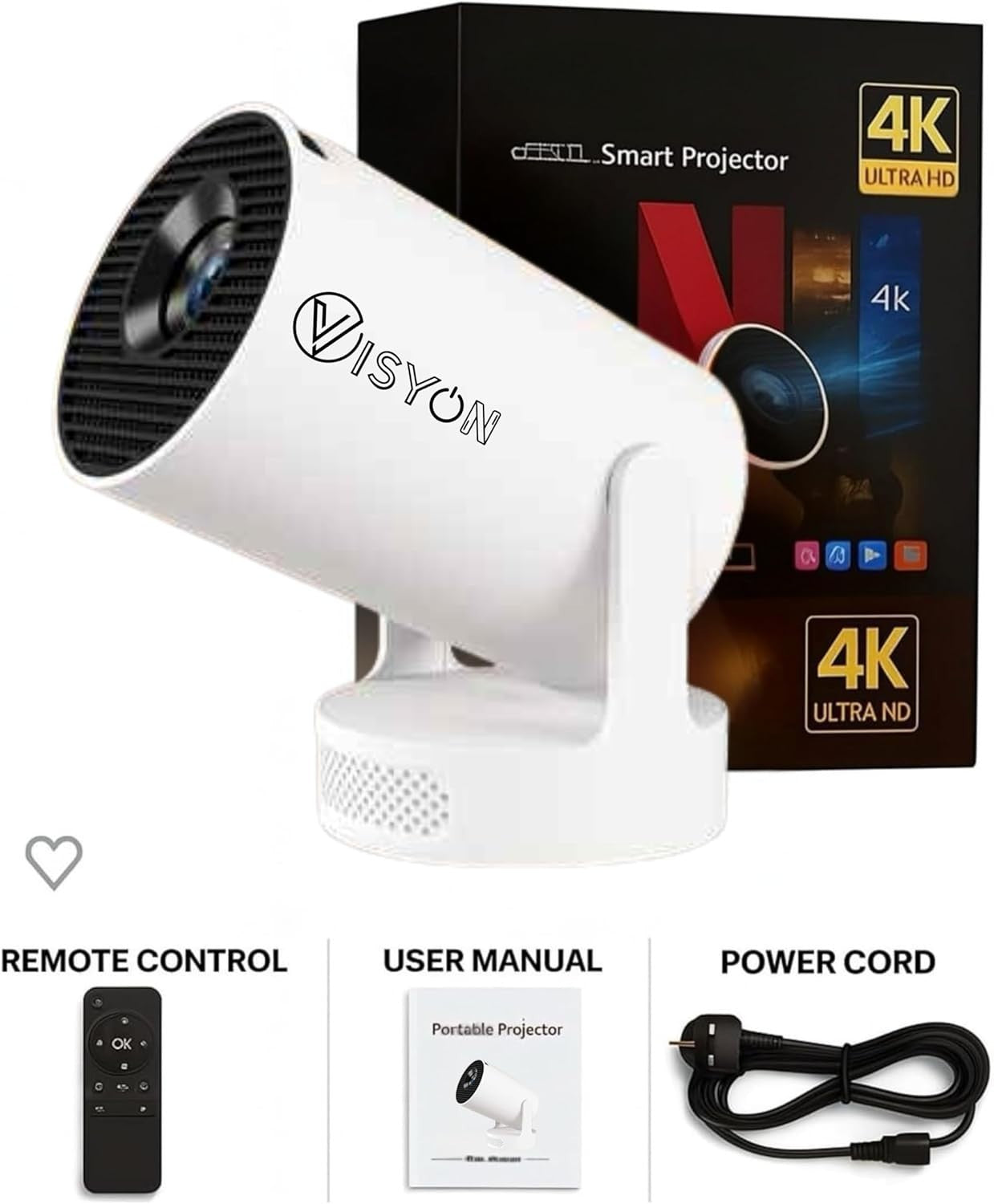 1080P Android WiFi Mini Projector 12000 Lumens 4K Support Portable