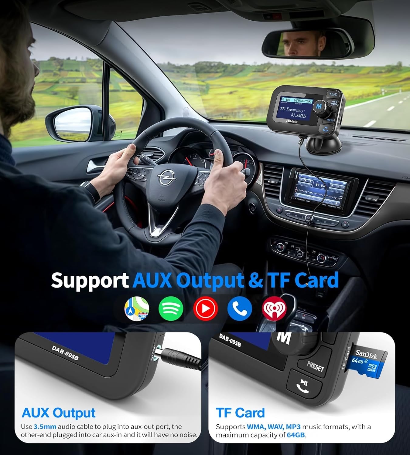 Car DAB/DAB+ Radio Adapter Bluetooth FM Transmitter