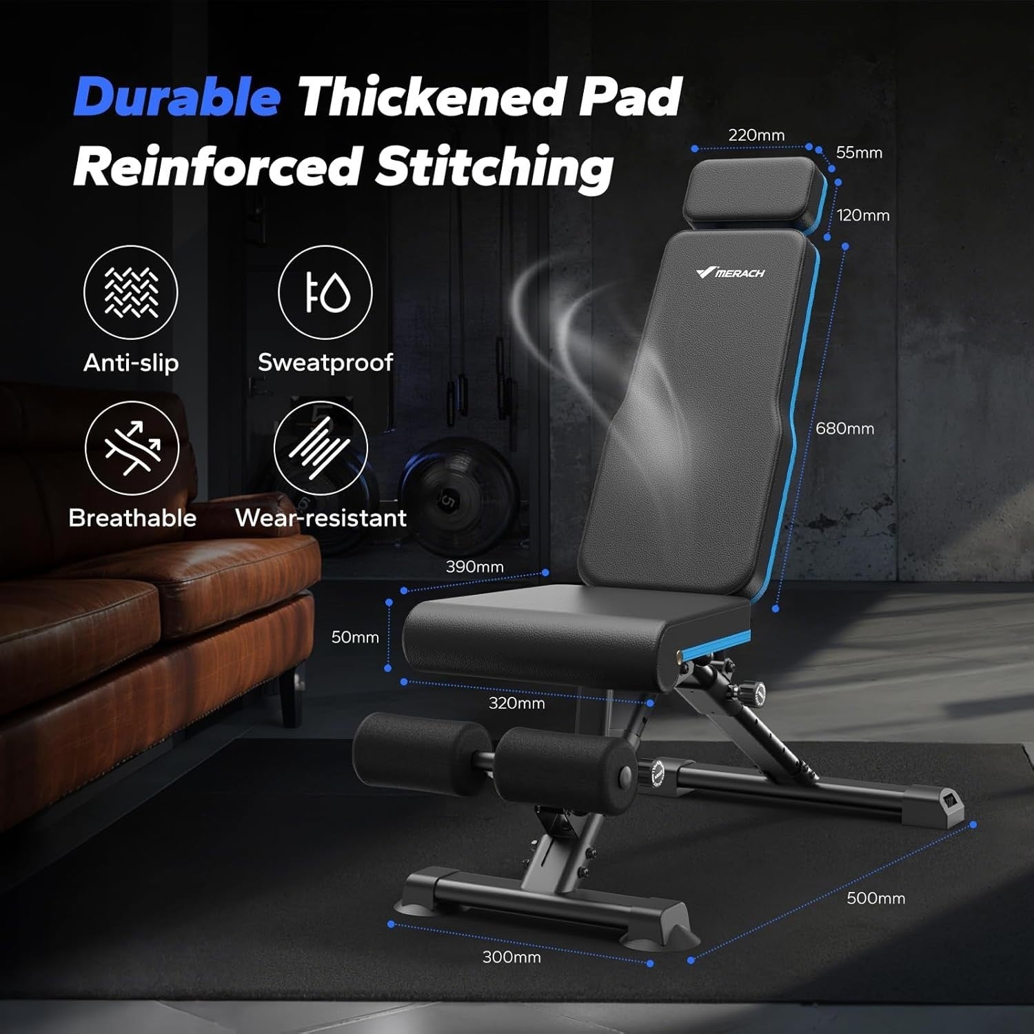 Foldable Adjustable Weight Bench 450kg Incline Flat Home Gym