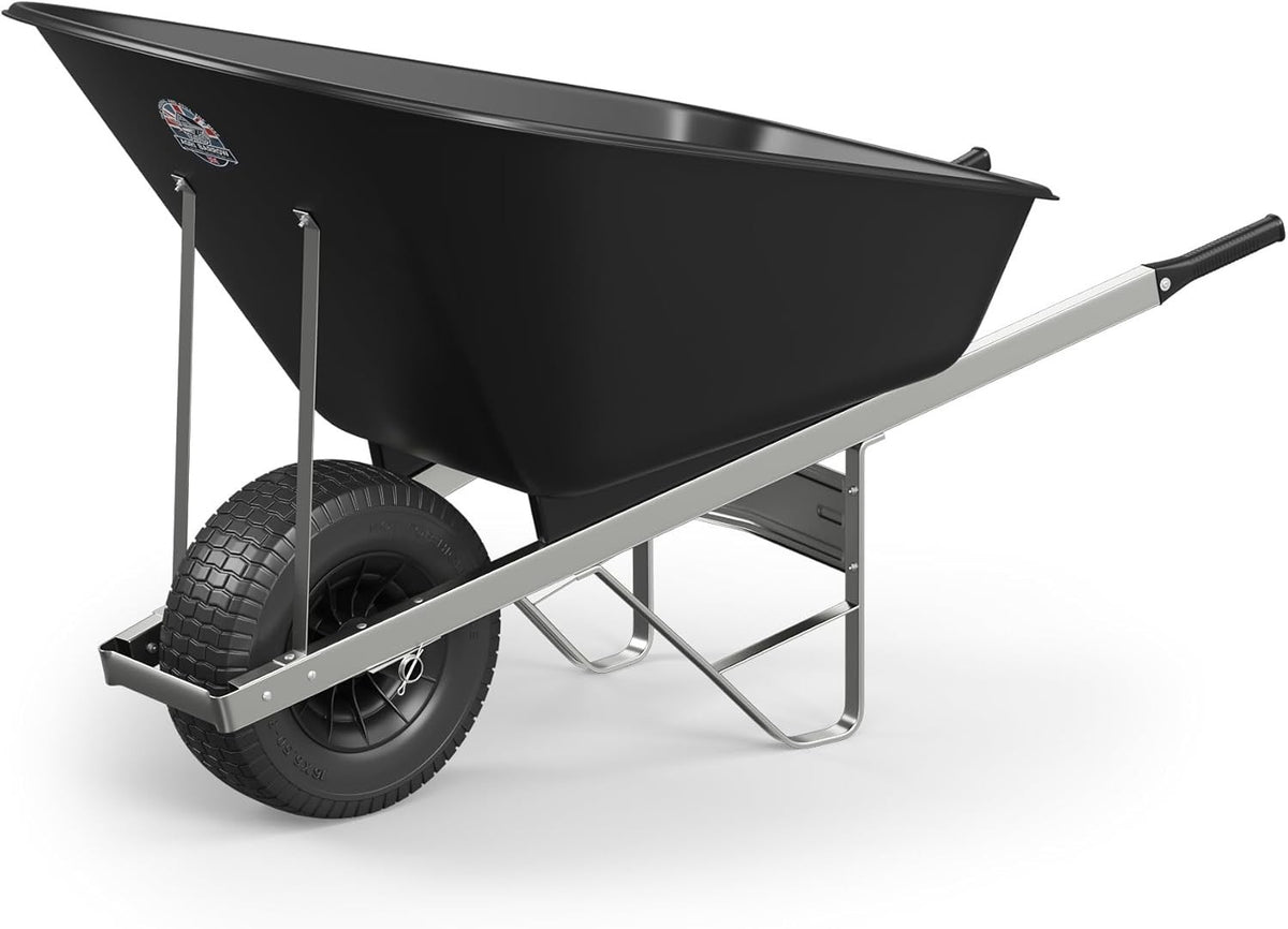 160L 1-Wheel Black Garden Wheelbarrow – Puncture Proof Fat Tyre Heavy Duty Frame