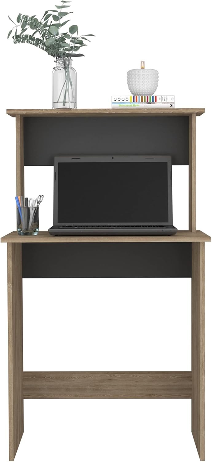 Compact Core Home Office Desk with Shelf Bleached Oak & Grey 69x45x120cm
