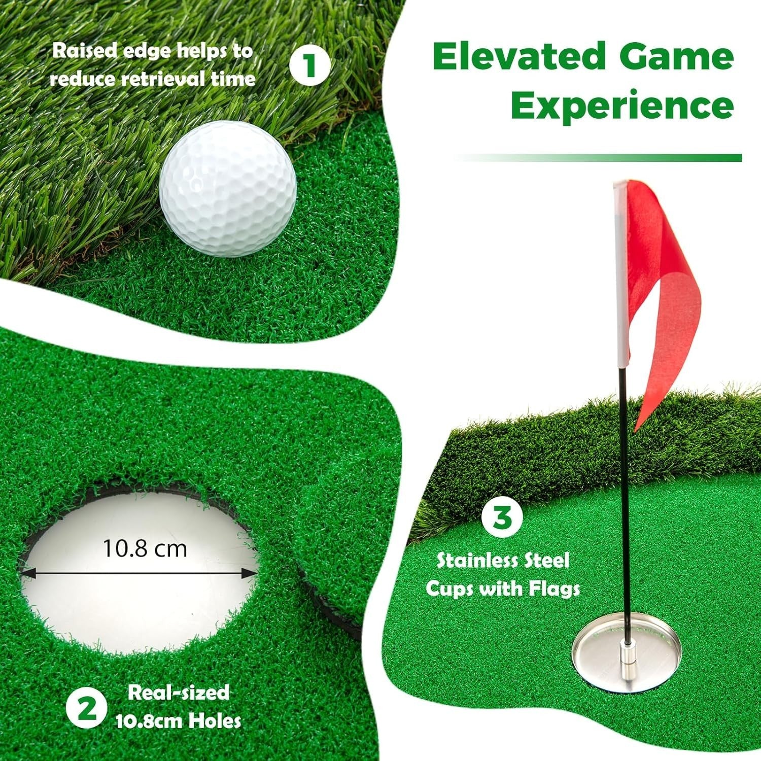 10FT Golf Putting Green Mat Indoor Outdoor Practice w/ 3 Holes & Balls