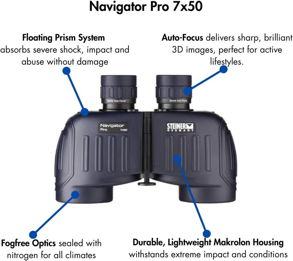 7x50 Marine Binoculars – Sharp High-Contrast Optics, Waterproof, Auto-Focus, Rug