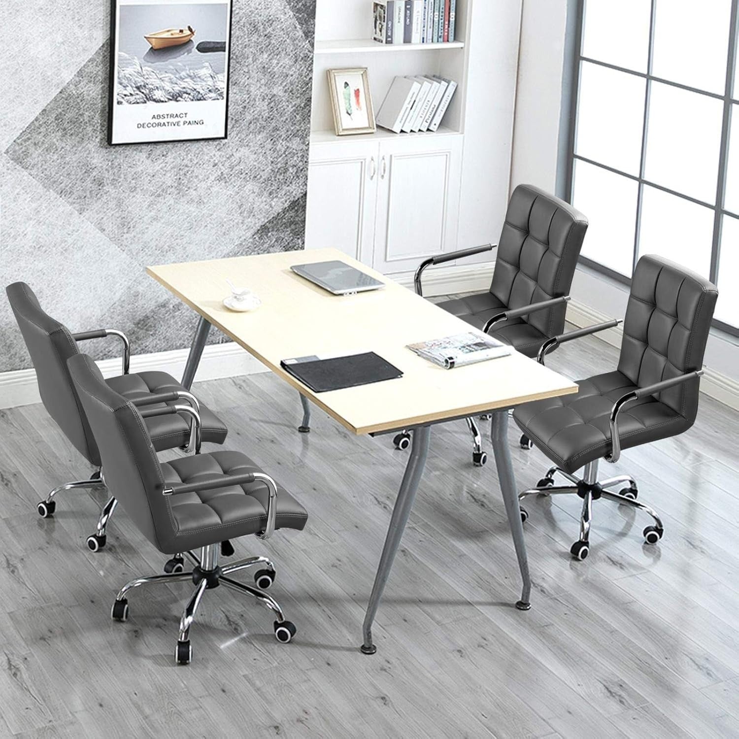 Grey Faux Leather Office Desk Chair Adjustable Height Swivel Study Home