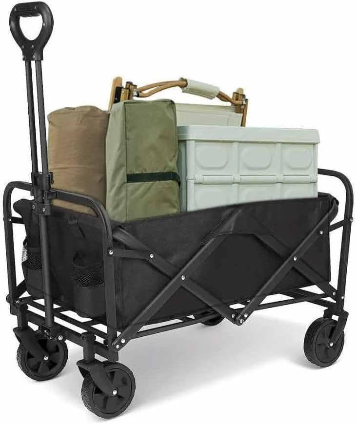 Heavy Duty Foldable Festival Trolley 100L 100KG Wagon w/ Adjustable Handle Black