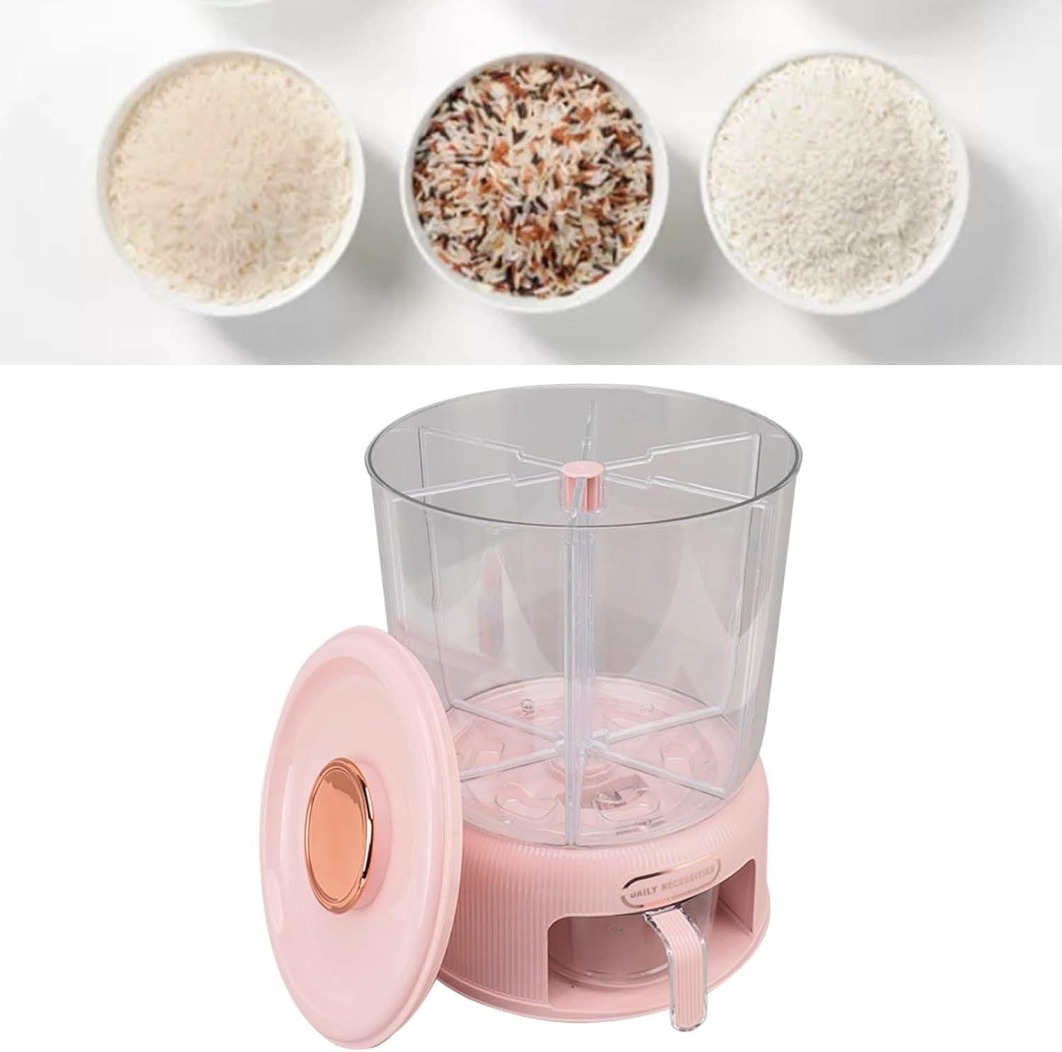 Rotating Grain Storage Dispenser 6 Grid Rice Bucket 12kg Dry Food Bin