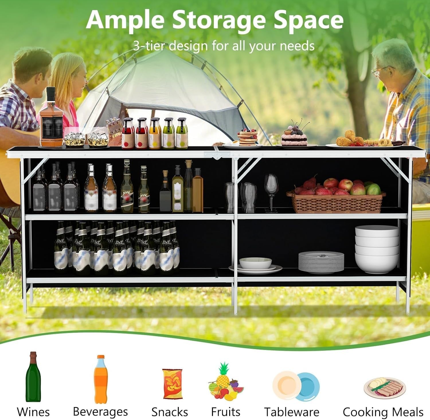 Portable Folding Camping Table 206cm Outdoor Picnic Aluminum BBQ Storage