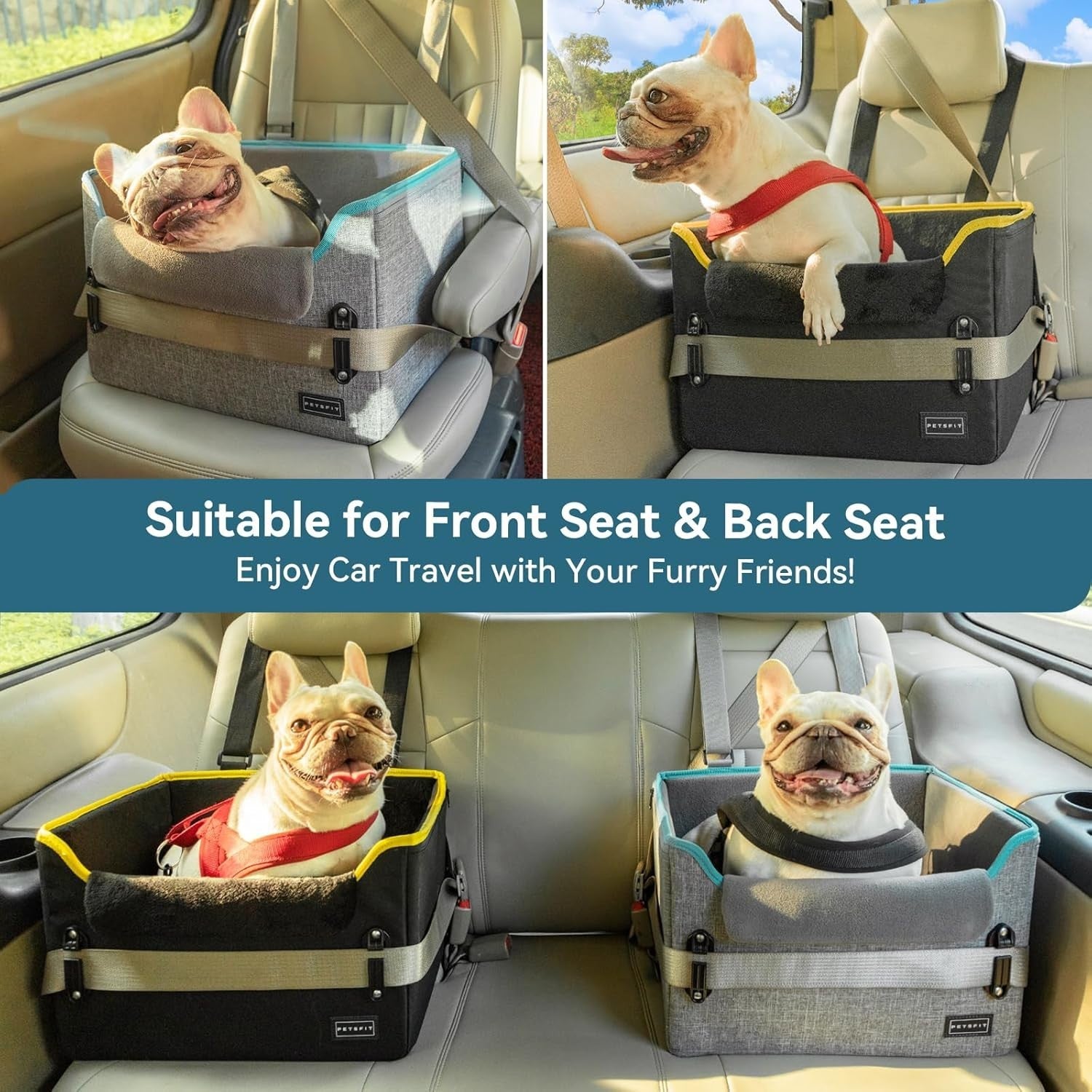 Dog Booster Car Seat Adjustable Height Travel Bed Safety Leash 25lb