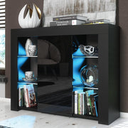 97cm Black Sideboard Cabinet Gloss Doors LED Light Adjustable Shelves