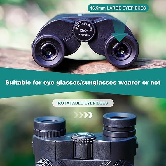 12x25 Compact Waterproof Binoculars with BAK4 Prism for Travel & Bird Watching