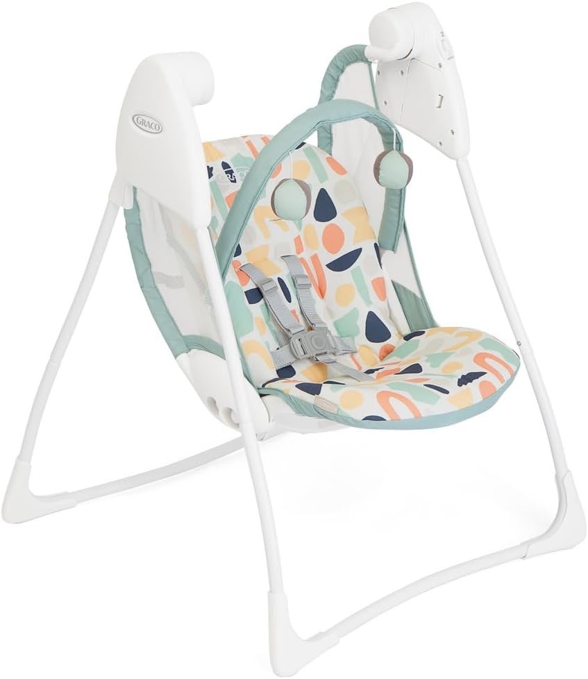Compact Baby Swing with 2 Speeds Recline Toy Bar Foldable Seat 0-6m Green