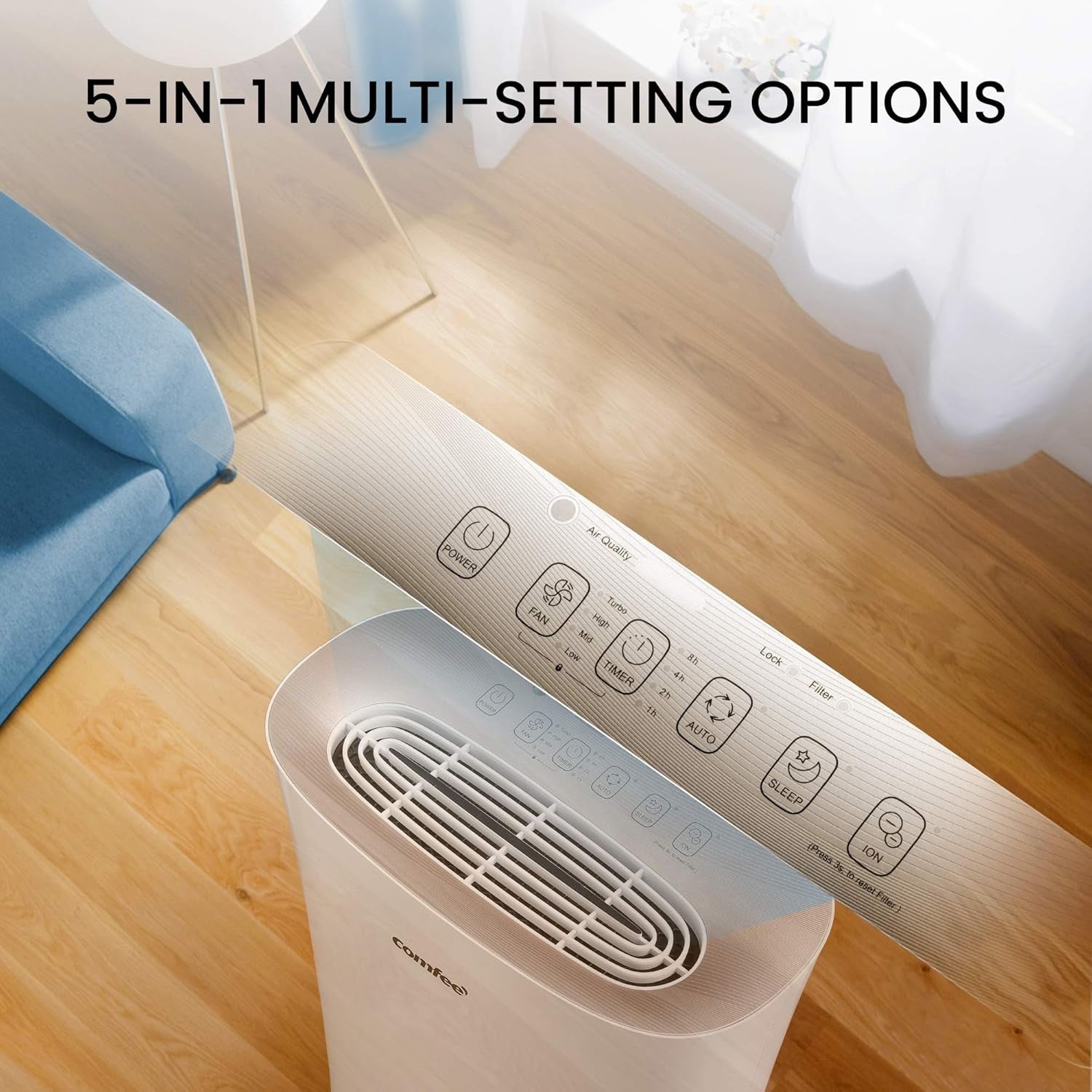 True HEPA Air Purifier Large Room 45m² CADR 210 Quiet Sleep Mode Timer