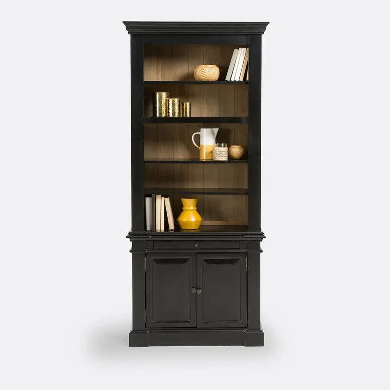 Black Solid Pine Display Cabinet with Shelves & Doors 89x200x33cm