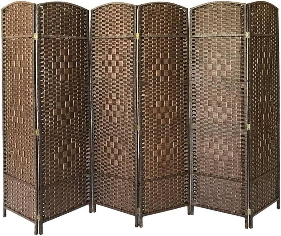 6 Panel Brown Wicker Folding Room Divider Screen Privacy Partition for Home