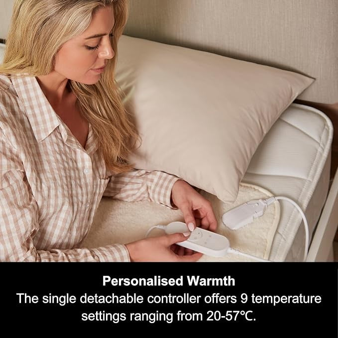 Electric Heated Under Blanket Single Teddy Fleece 9 Heat Timer Washable