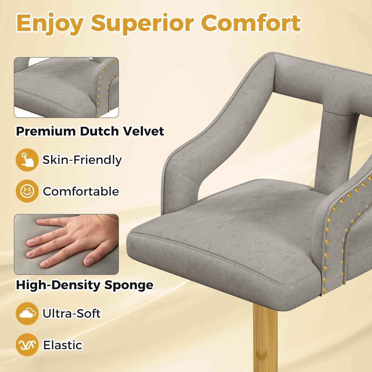 Luxury Velvet Bar Stools Set of 2 – Adjustable Swivel Counter Chairs