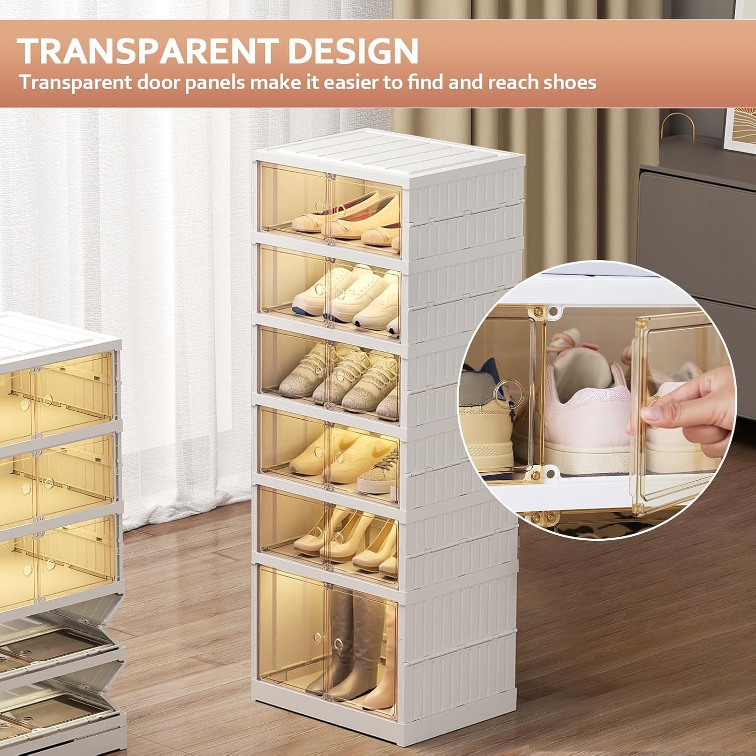 6-Tier Foldable Shoe Cabinet with Transparent Doors, 44x34.5x117 cm