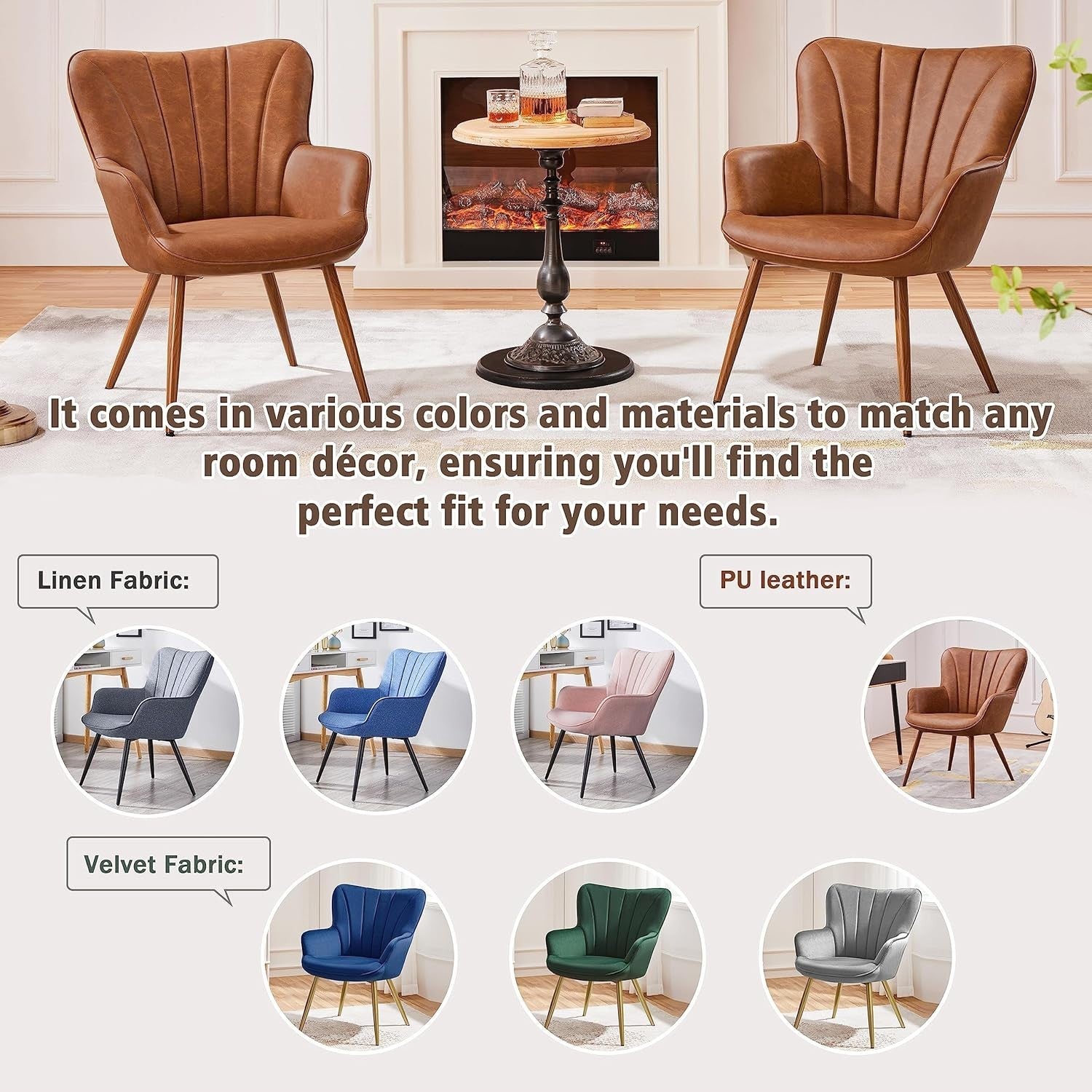 Faux Leather Retro Armchair with Pleated Back, High Seat for Lounge Office