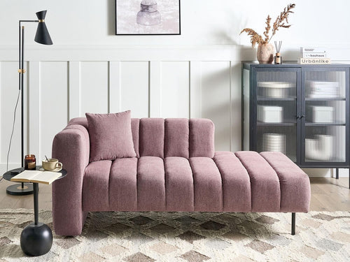 Modern Left Hand Chaise Lounge Pink Polyester Fabric Black Metal Legs Cushion