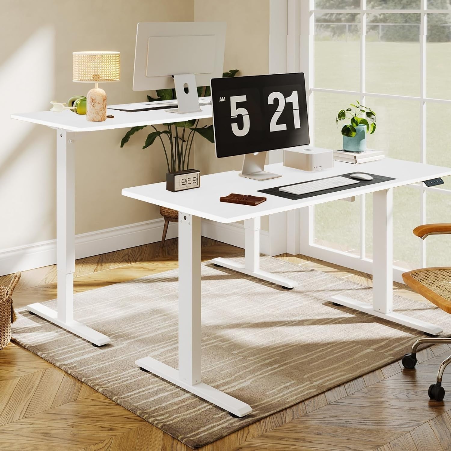 White Electric Standing Desk 110x60cm with USB & Memory Panel Home Office