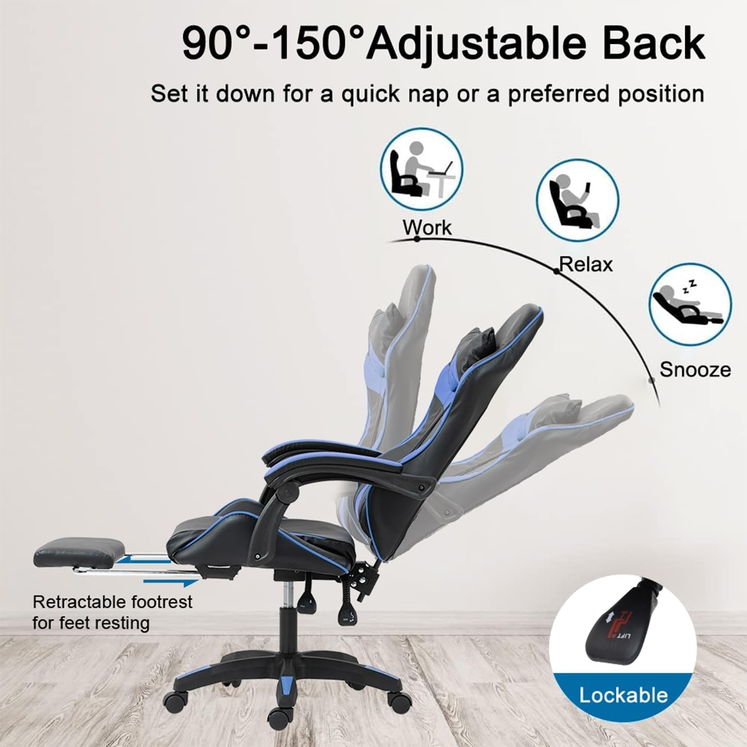 Ergonomic Gaming Chair Swivel Office Chair w/ Lumbar Support Blue