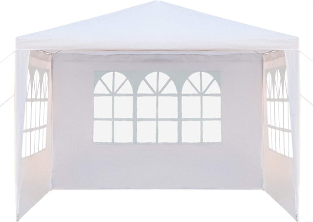 10x10ft Patio Gazebo Party Tent w/ 3 Side Walls White Waterproof Canopy