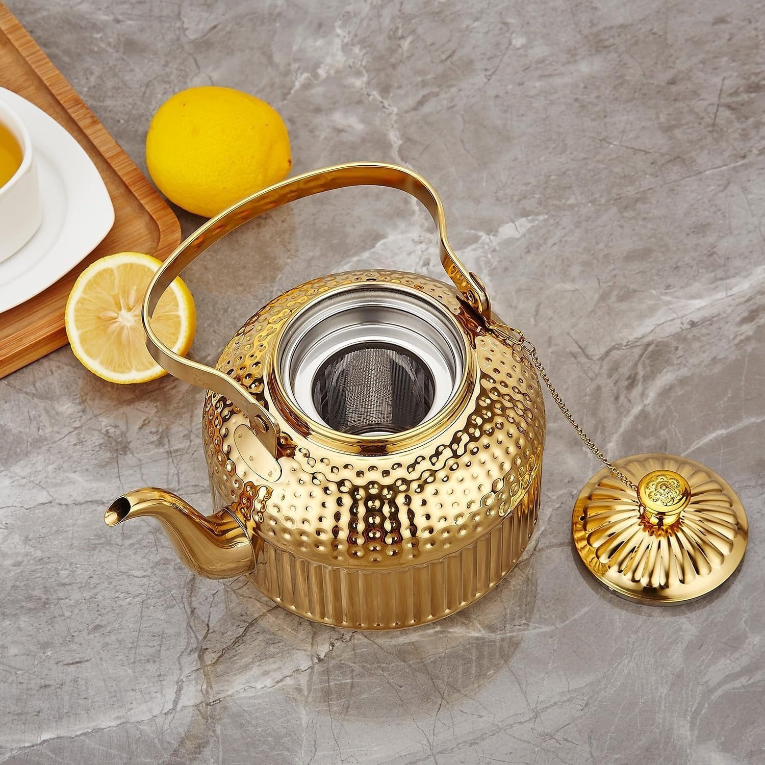 Gold Stainless Steel Teapot 1.2L Infuser Loose Leaf Tea Pot 6 Cups