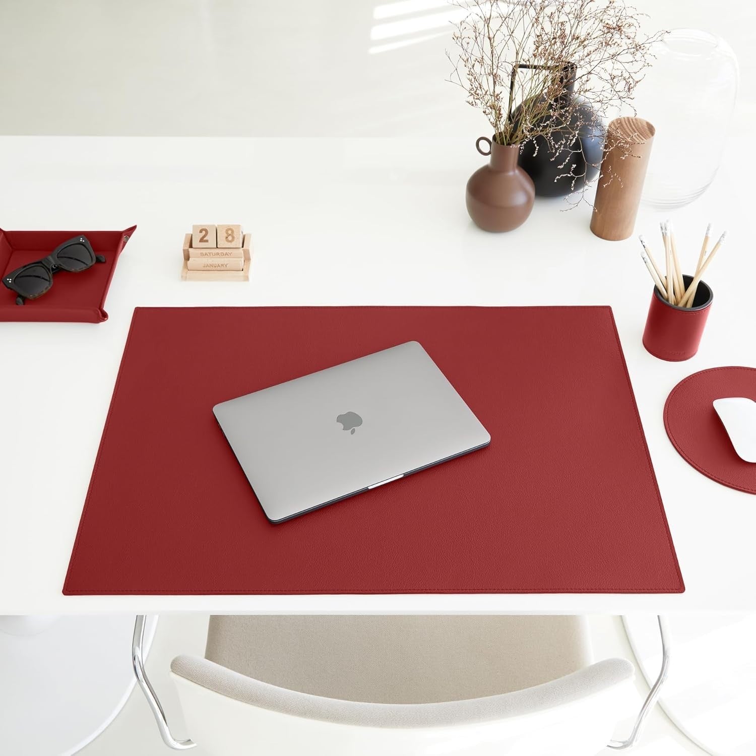 Leather Valet Tray Vivid Red – Desk Organiser for Keys, Coins & Jewellery