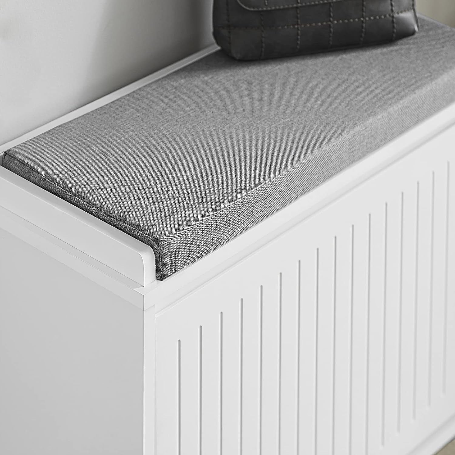 White Shoe Bench with Cushion – Flip Drawer Storage Seat 62cm Hallway