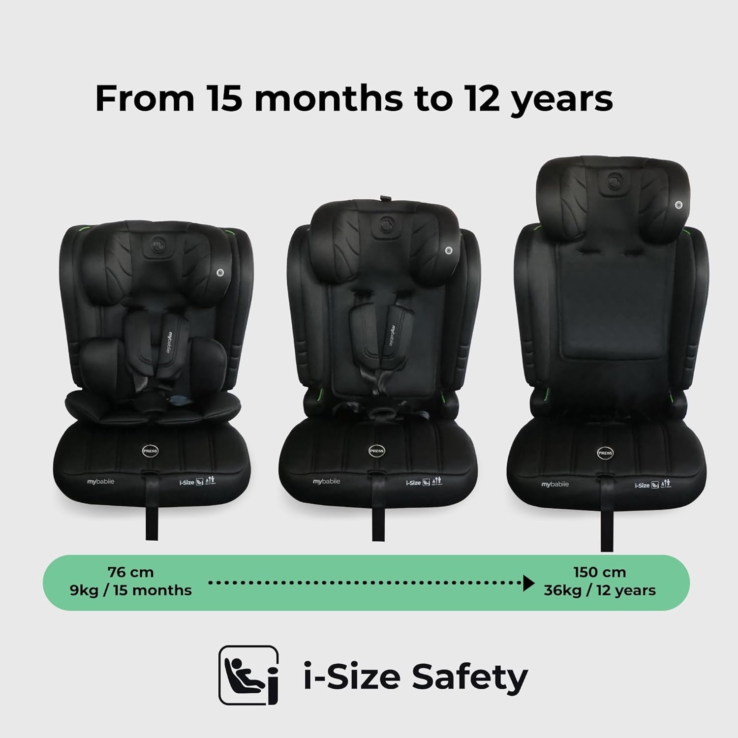 i-Size R129 Toddler to Booster Car Seat 5-Point Harness 76–150cm