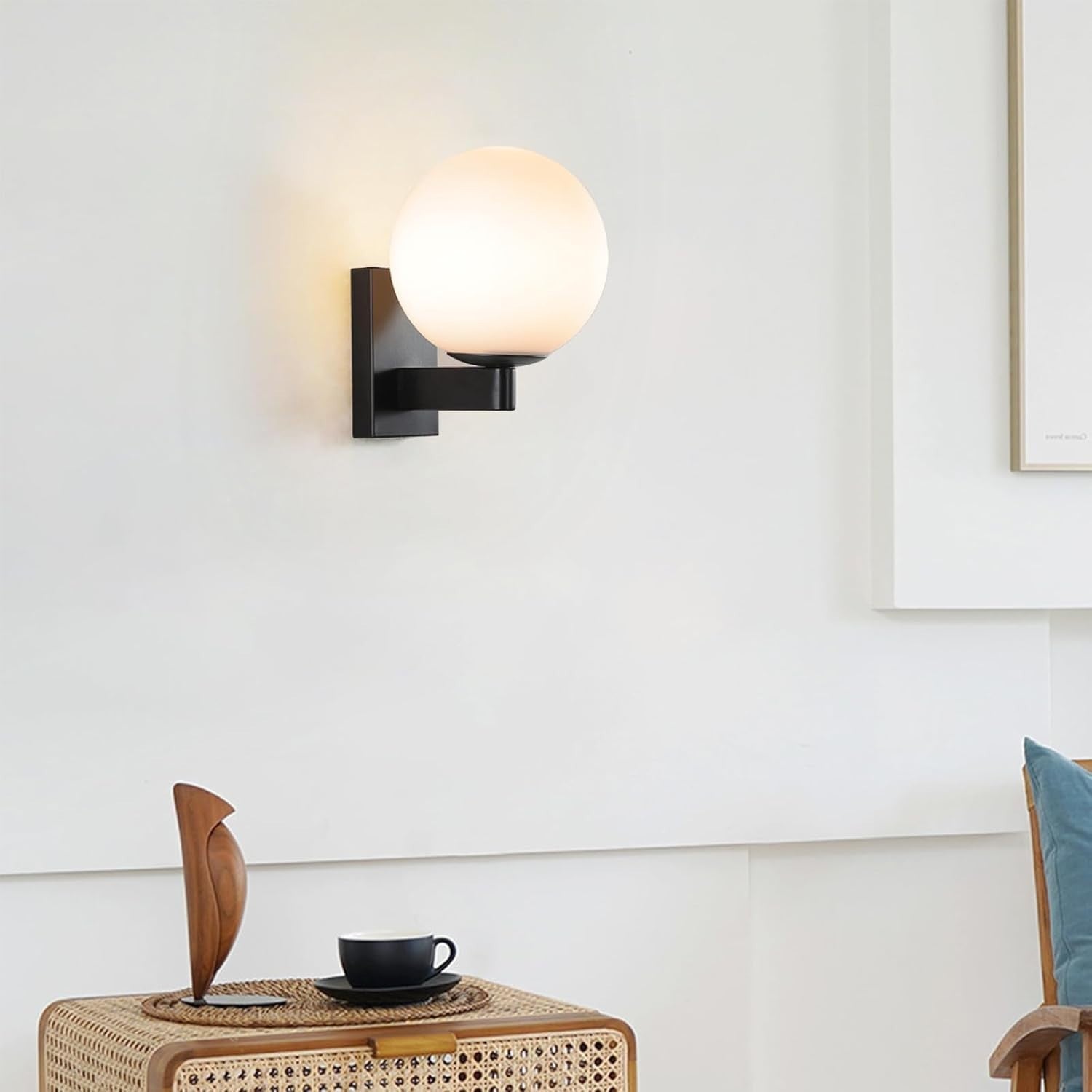 Minimalist Black Glass Globe Wall Light E27, Elegant Bedroom & Hallway