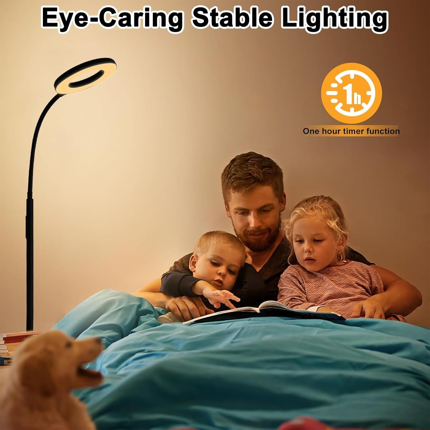 LED Reading Floor Lamp Remote Touch Dimmable Gooseneck Modern Ring Light