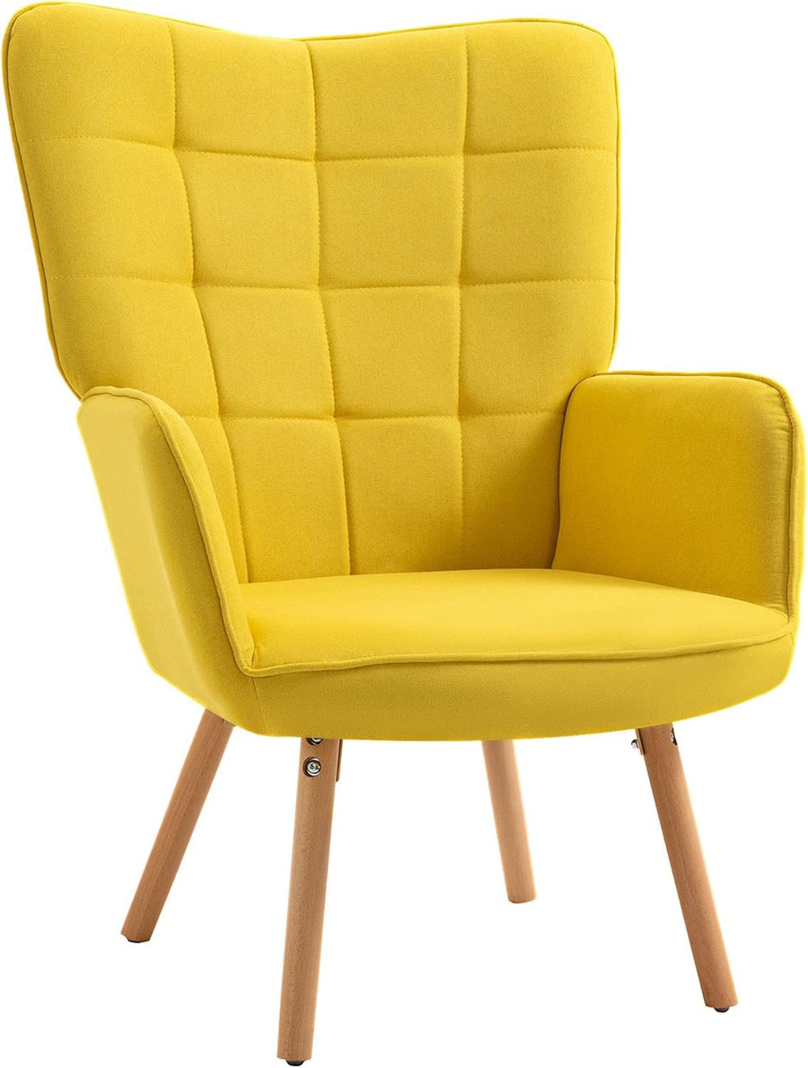 Yellow Velvet Wingback Accent Chair Tufted Lounge Armchair Wood Legs