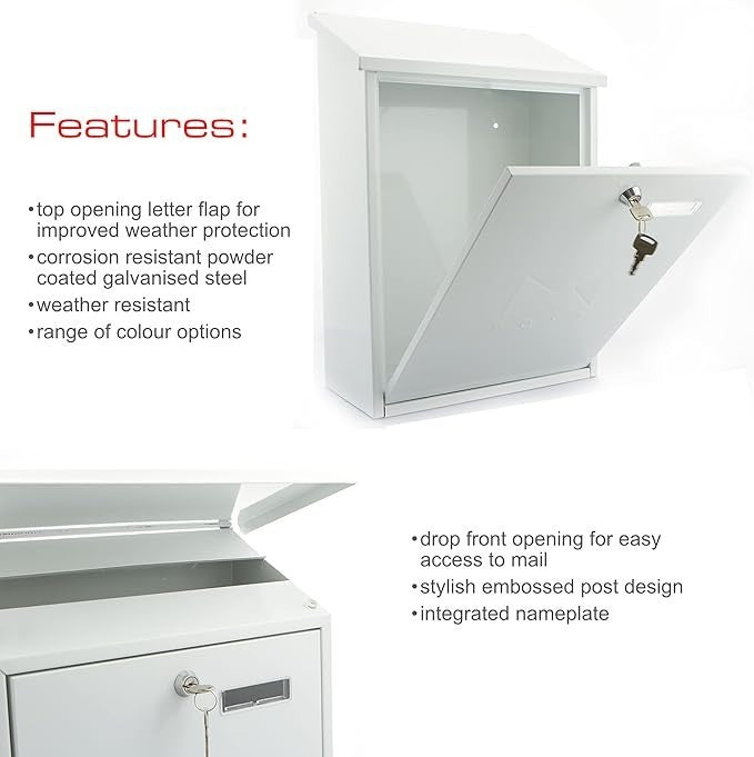 Lockable Wall Mounted Post Box – Weatherproof Steel Mailbox, Large Capacity