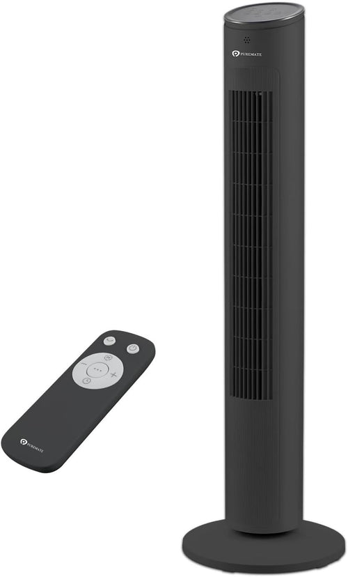 Cool Bladeless Tower Fan 43in – 3 Speed Remote Control Quiet Standing Fan Black