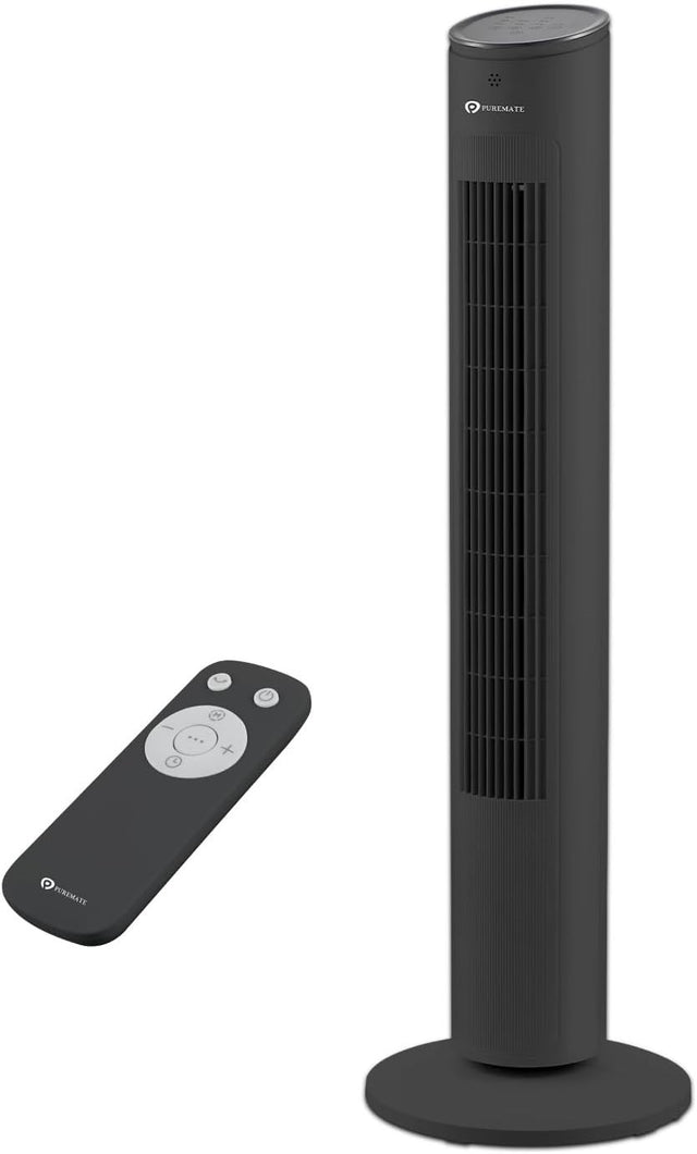 Cool Bladeless Tower Fan 43in – 3 Speed Remote Control Quiet Standing Fan Black