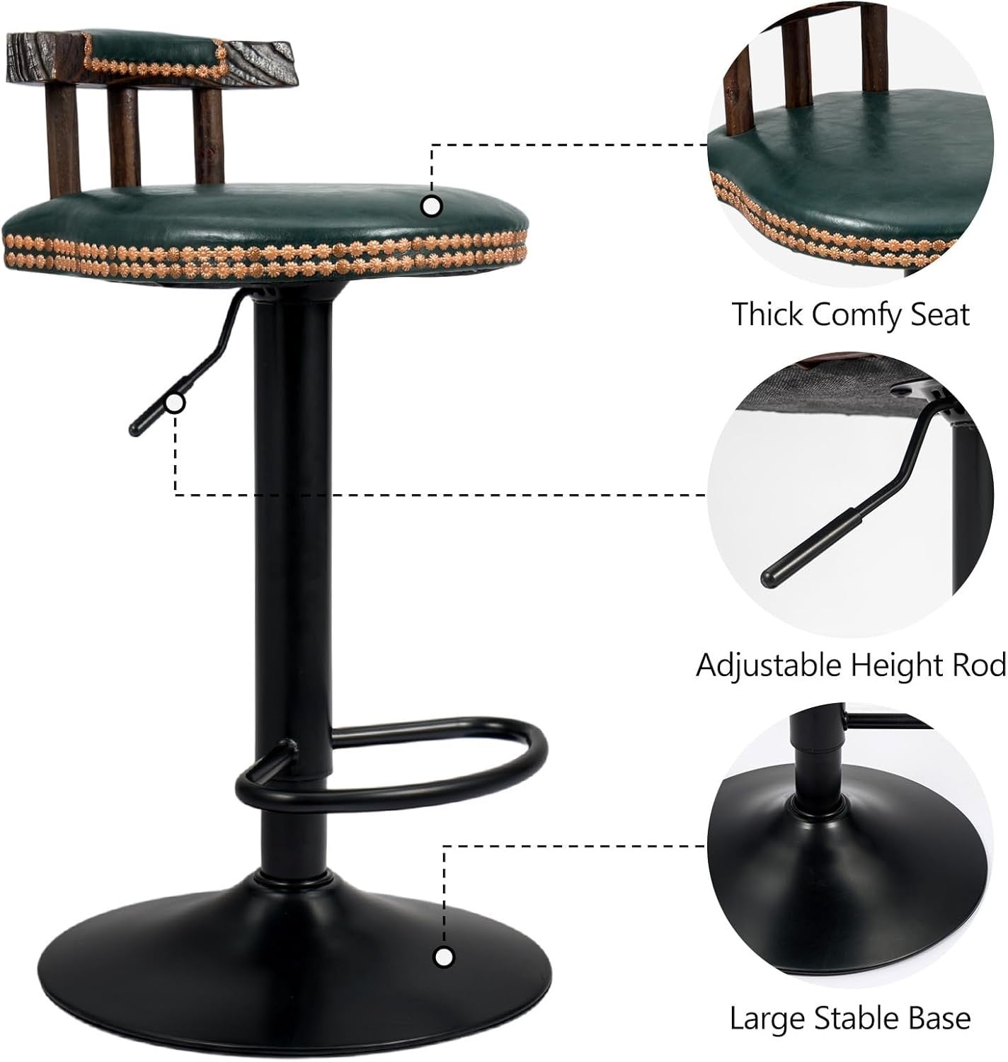 Vintage Adjustable Swivel Bar Stool – Green Kitchen Counter Chair