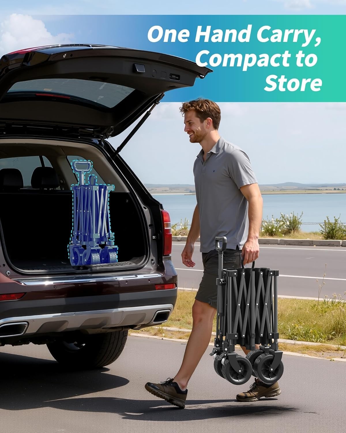 Black 230L Heavy Duty Folding Camping Wagon Festival Trolley Adjustable Handle