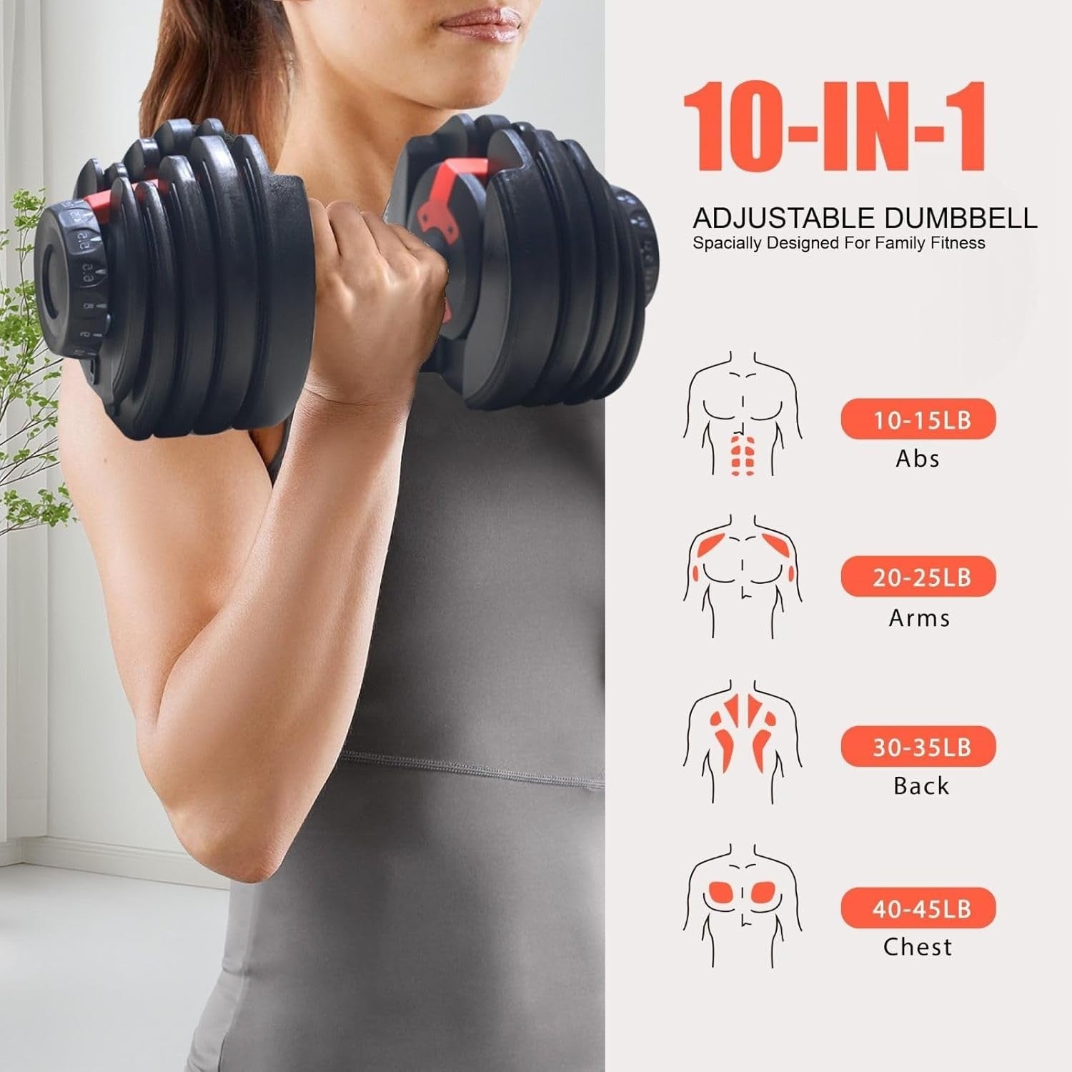 24kg Adjustable Dumbbell 10-in-1 One-Second Quick Change Space Saving Weight
