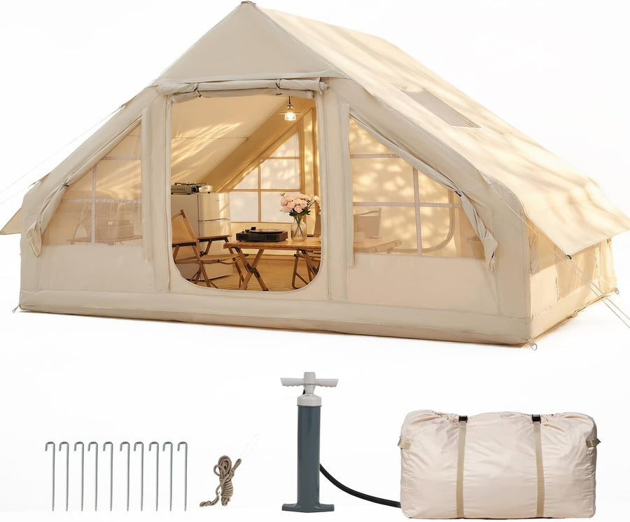 Beige 4-8 Person Inflatable Family Camping Tent – Instant Setup