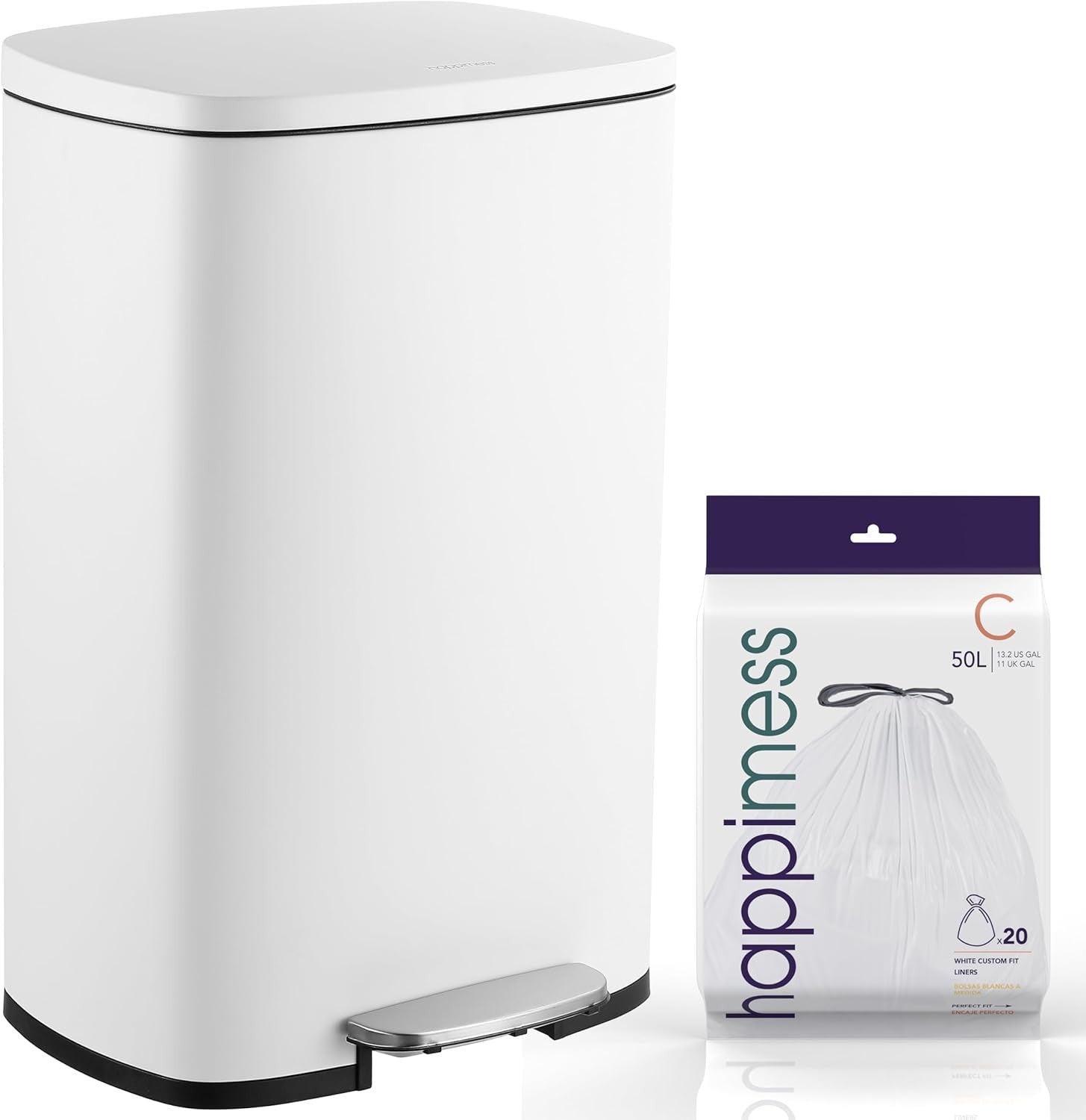 13 Gallon Kitchen Trash Can White + 1.3 Gal Mini Bin Set