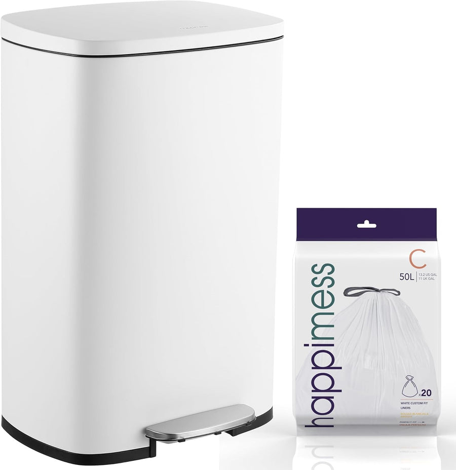 13 Gallon Kitchen Trash Can White + 1.3 Gal Mini Bin Set